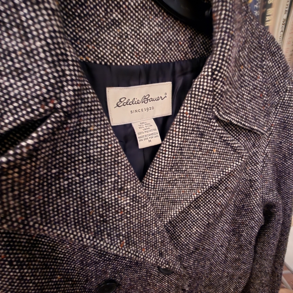 Eddie Bauer Women's Brown Tweed Double-breasted Lined Pea Coat